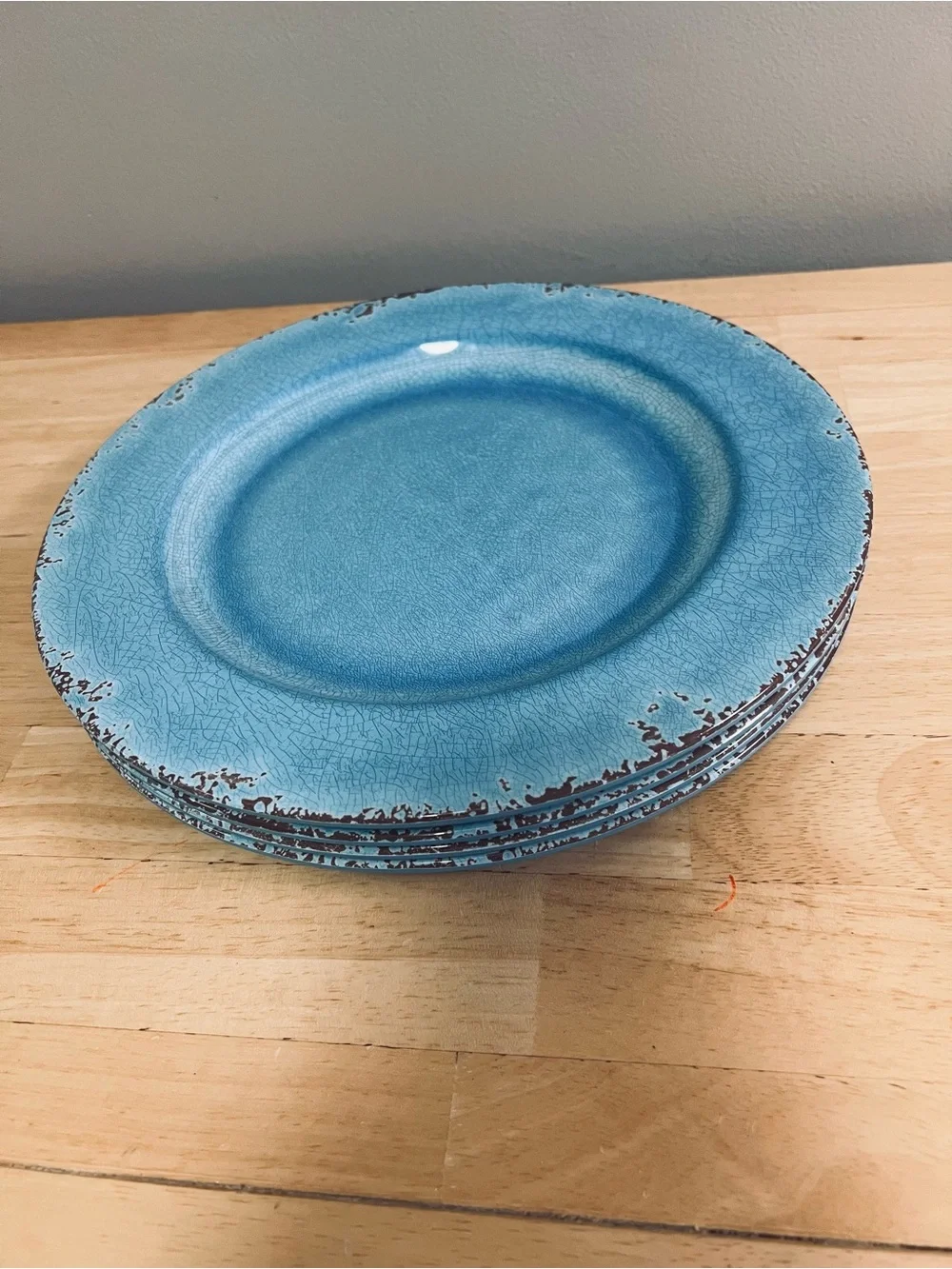 Williams Sonoma Rustic Outdoor Melamine Azure Blue Dinner Plates  11” set of 4
